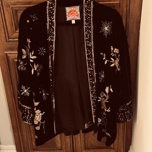 Johnny Was Ally Velvet Black and Gold Embroidered/Sequined Kimono